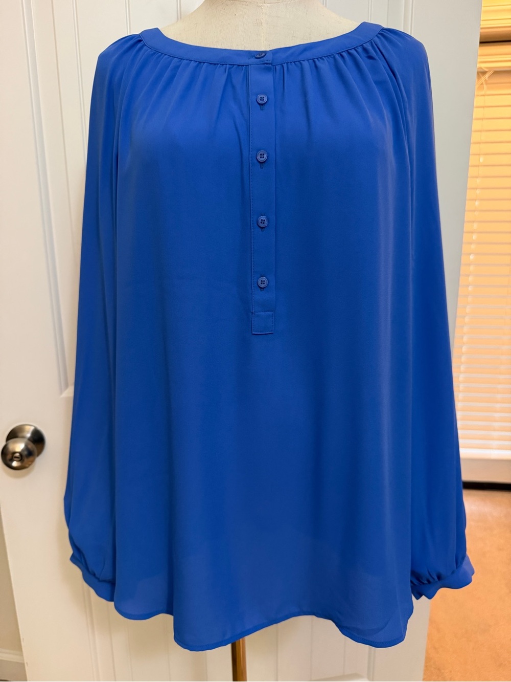 Talbots Royal Blue Long-Sleeve Peasant Blouse 1X, no size tags